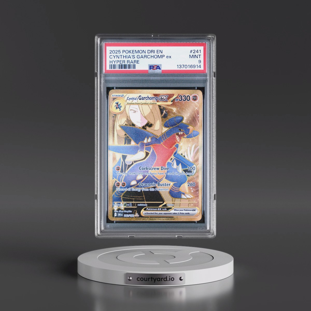 2025 Pokémon Dri EN-Destined Rivals #241 Cynthia's Garchomp EX - Holo Hyper Rare (PSA 9 MINT)