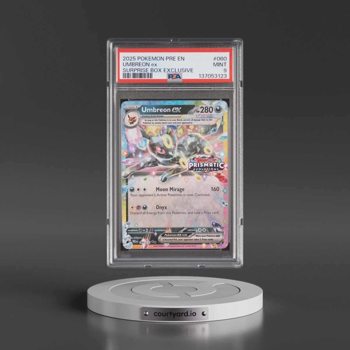2025 Pokémon Pre EN-Prismatic Evolutions #060 Umbreon EX - Holo Surprise Box Exclusive (PSA 9 MINT)