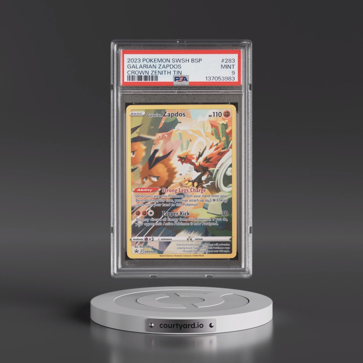 2023 Pokémon Swsh Black Star Promo #283 Galarian Zapdos - Crown Zenith Tin (PSA 9 MINT)