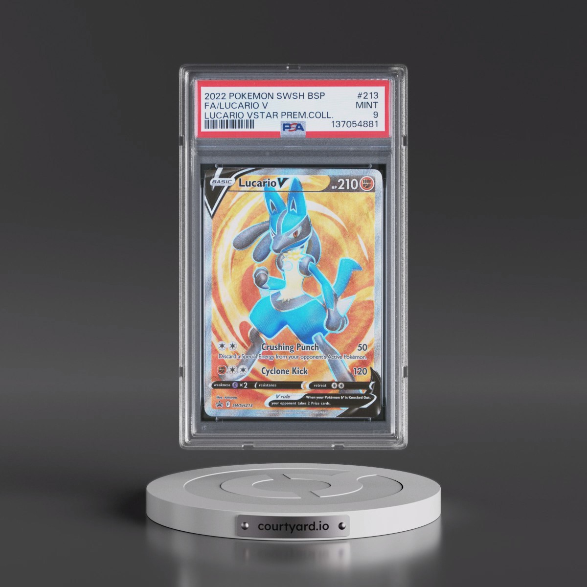 2022 Pokémon Swsh Black Star Promo #213 Lucario V - Holo Full Art Lucario Vstar Premium Collection (PSA 9 MINT)