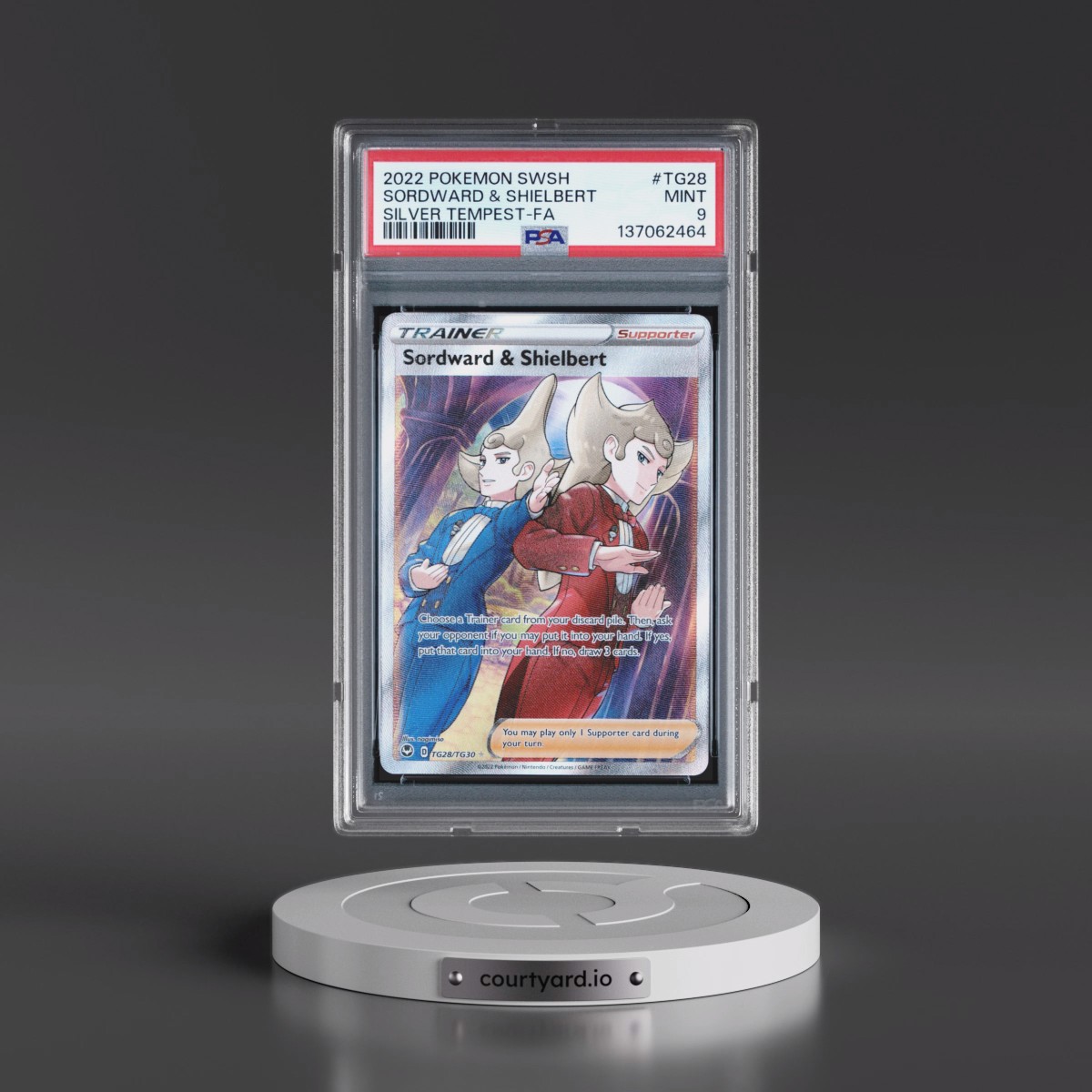 2022 Pokémon Sword & Shield Silver Tempest #TG28 Sordward & Shielbert - Full Art (PSA 9 MINT)