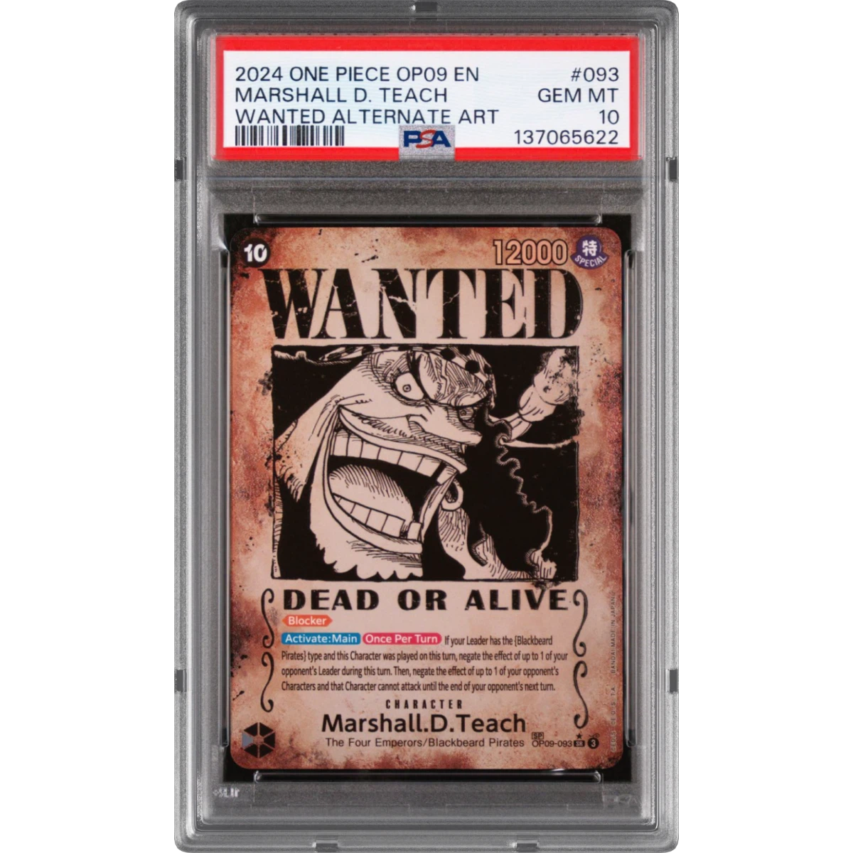 2024 One Piece OP09-Emperors in the New World #093 Marshall D. Teach - Wanted Alternate Art (PSA 10 GEM MINT)
