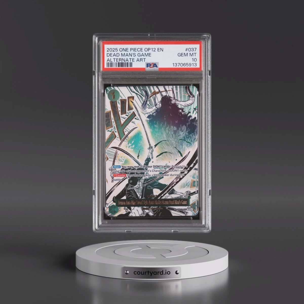 2025 One Piece OP12-Legacy of the Master #037 Demon Aura Nine-Sword Style Asura Blades Drawn Dead Man's Game - Alternate Art (PSA 10 GEM MINT)