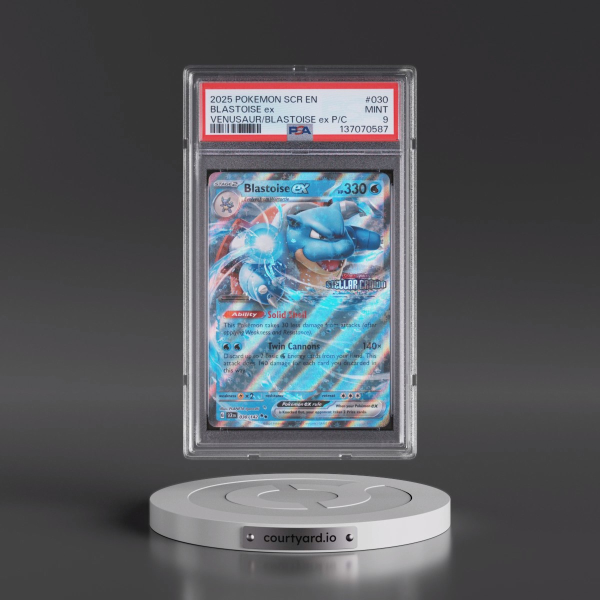 2025 Pokémon Scr EN-Stellar Crown #030 Blastoise EX - Holo Venusaur EX & Blastoise EX Premium Collection (PSA 9 MINT)