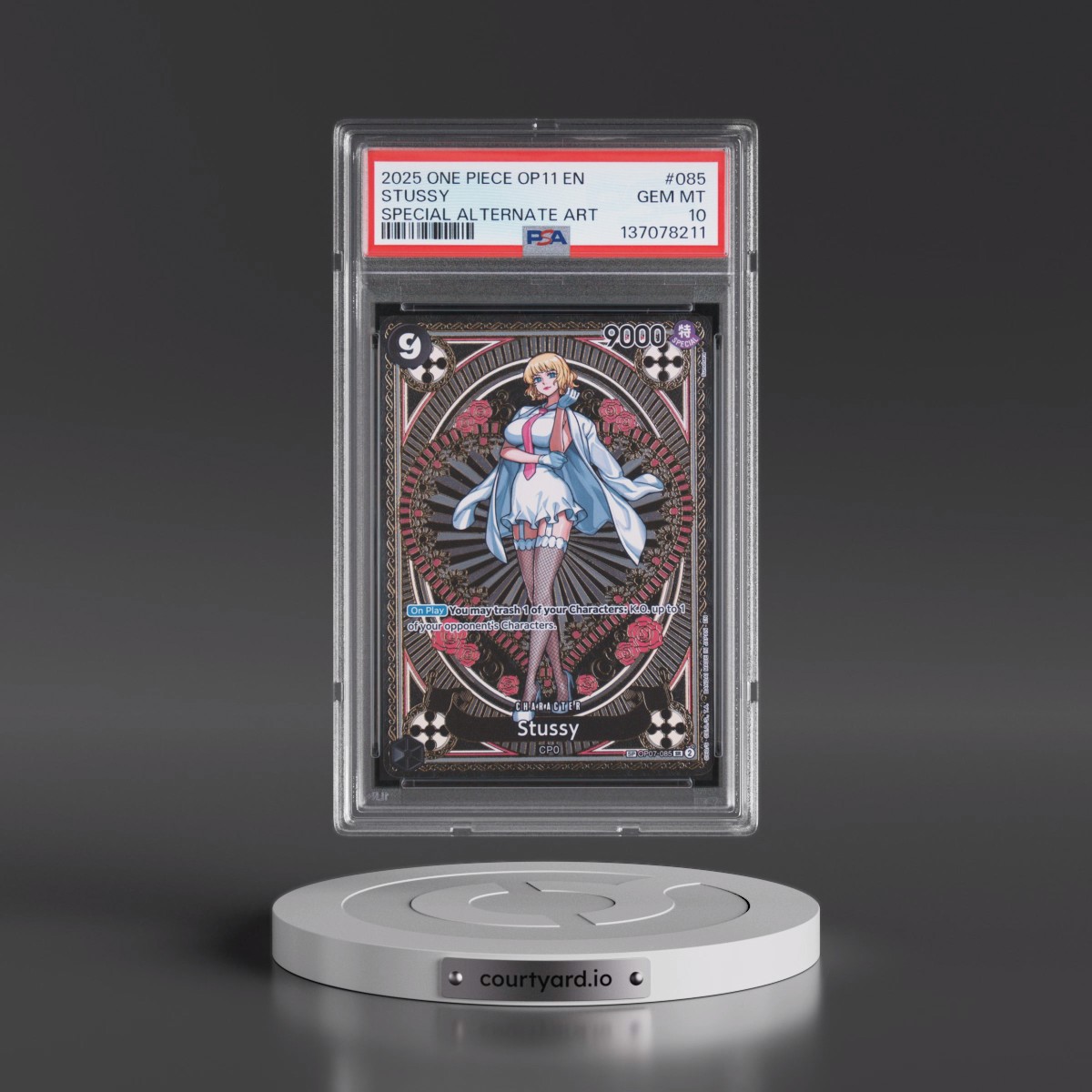 2025 One Piece OP11-A Fist of Divine Speed Stussy - Special Alternate Art #085 PSA 10