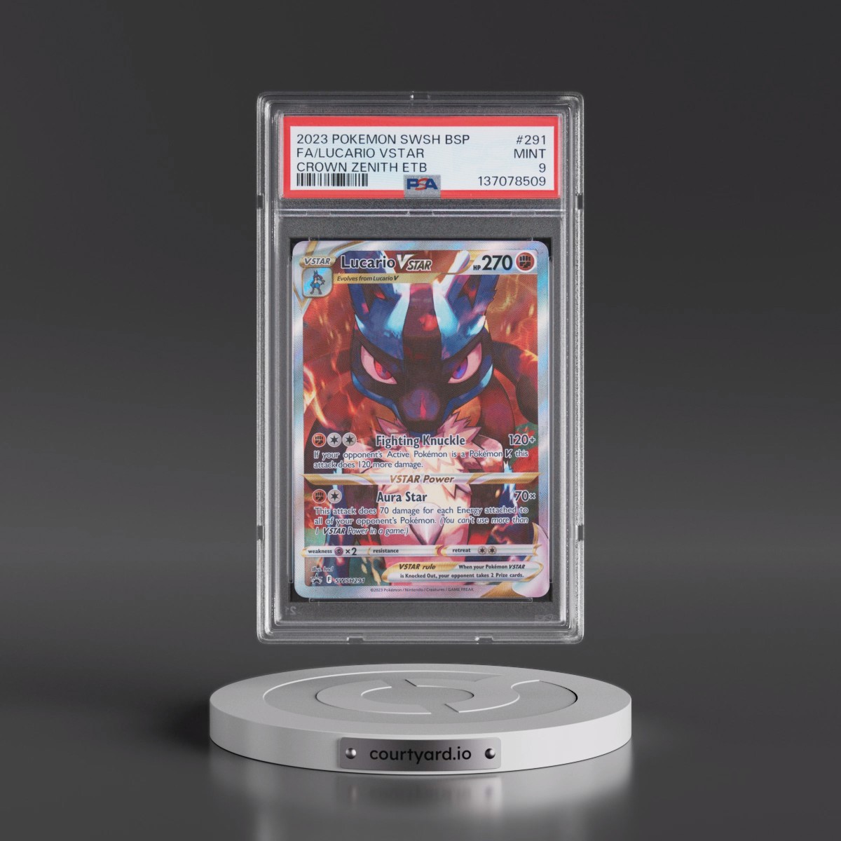 2023 Pokémon Swsh Black Star Promo #291 Lucario Vstar - Full Art Crown Zenith Elite Trainer Box (PSA 9 MINT)