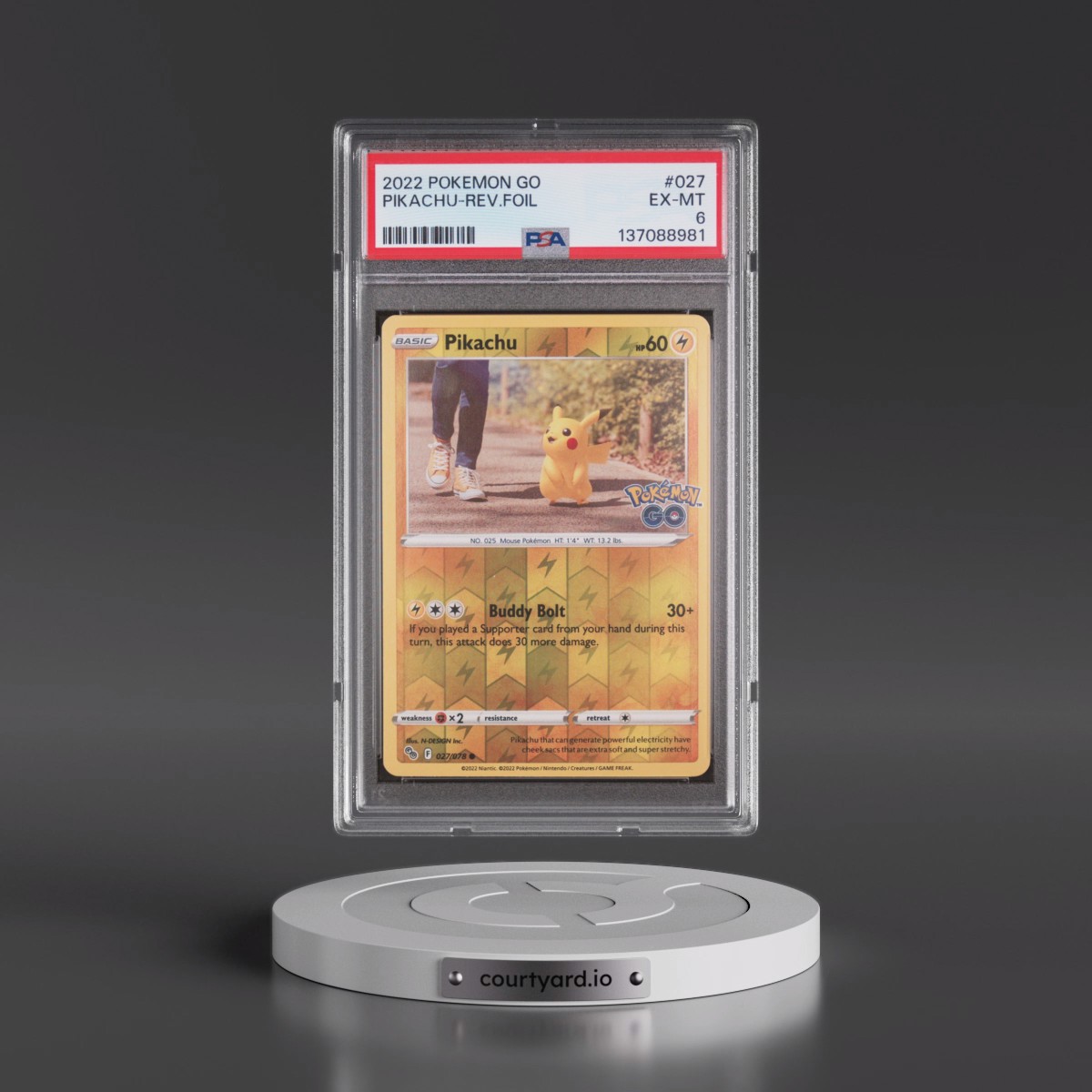 2022 Pokémon Go #027 Pikachu - Reverse Foil (PSA 6 EX-MT)