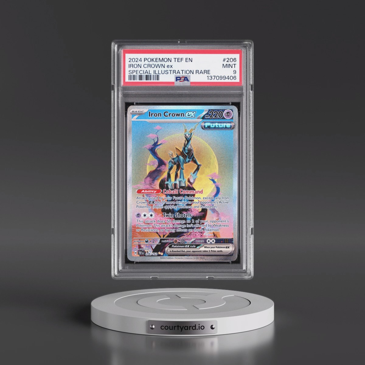 2024 Pokémon Tef EN-Temporal Forces #206 Iron Crown EX - Holo Special Illustration Rare (PSA 9 MINT)