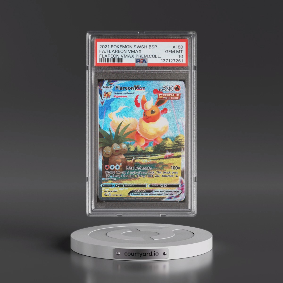 2021 Pokémon Swsh Black Star Promo #180 Flareon Vmax - Full Art Flareon Vmax Premium Collection (PSA 10 GEM MINT)