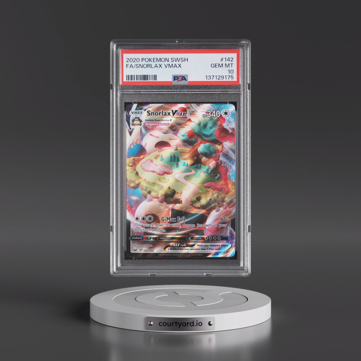 2020 Pokémon Sword & Shield #142 Snorlax Vmax - Full Art (PSA 10 GEM MINT)