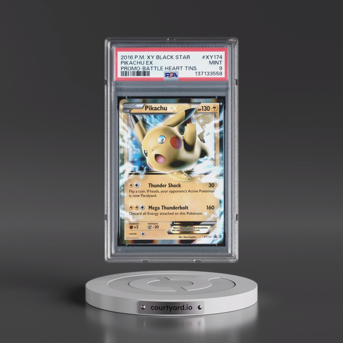 2016 Pokémon XY Black Star Promo #XY174 Pikachu EX - Holo Battle Heart Tins (PSA 9 MINT)