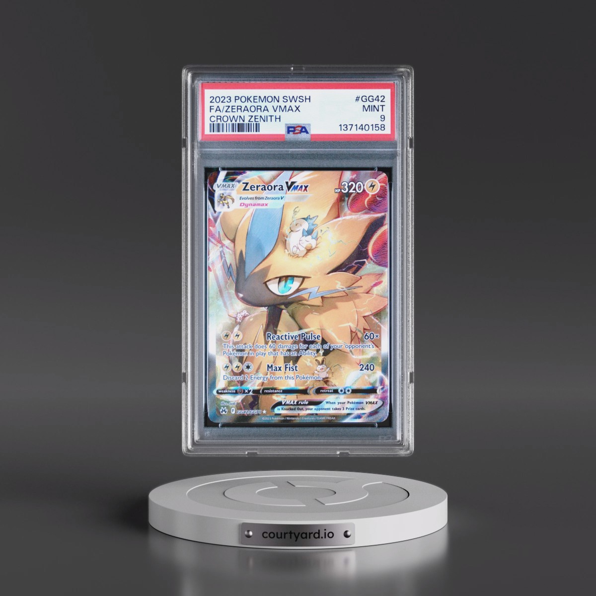 2023 Pokémon Sword and Shield Crown Zenith #GG42 Zeraora Vmax - Full Art (PSA 9 MINT)