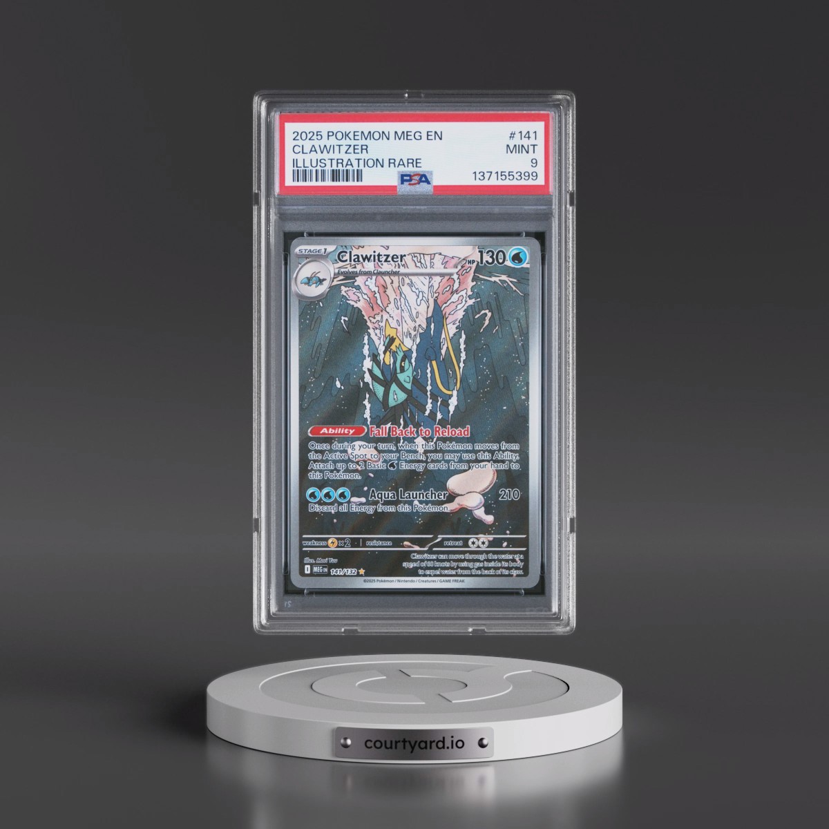 2025 Pokémon Meg EN-Mega Evolution #141 Clawitzer - Illustration Rare (PSA 9 MINT)