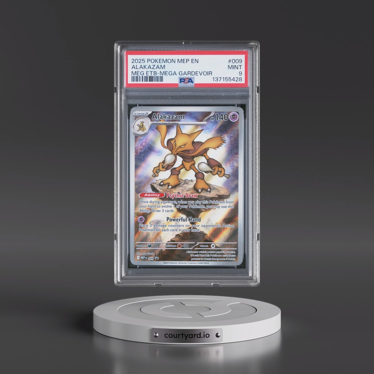 2025 Pokémon Mep EN-Me Black Star Promo #009 Alakazam - Mega Evolution Elite Trainer Box-Mega Gardevoir (PSA 9 MINT)
