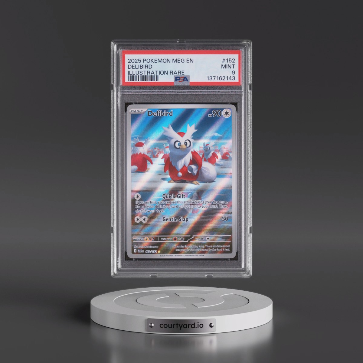 2025 Pokémon Meg EN-Mega Evolution #152 Delibird - Illustration Rare (PSA 9 MINT)