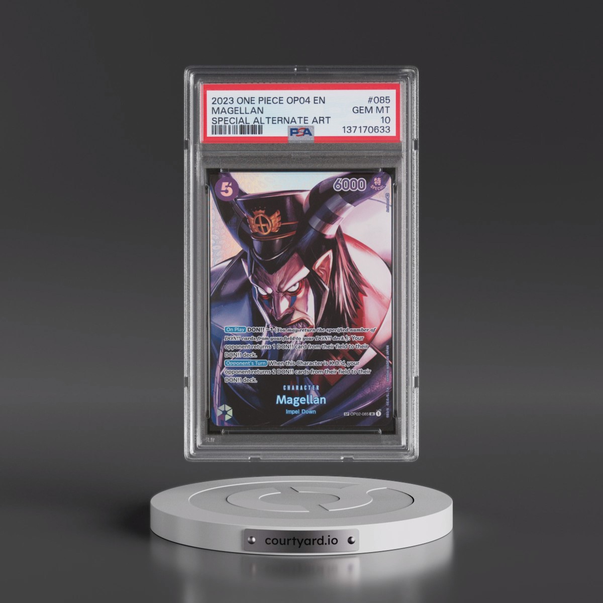 2023 One Piece OP04-Kingdoms of Intrigue #085 Magellan - Special Alternate Art (PSA 10 GEM MINT)