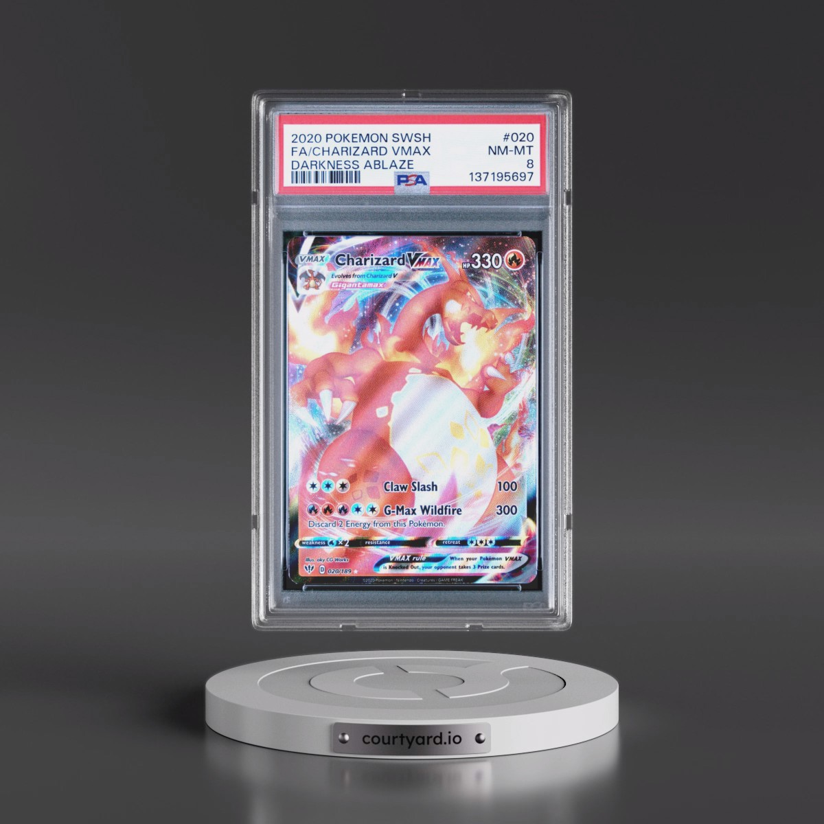 2020 Pokémon Sword & Shield Darkness Ablaze #020 Charizard Vmax - Full Art (PSA 8 NM-MT)