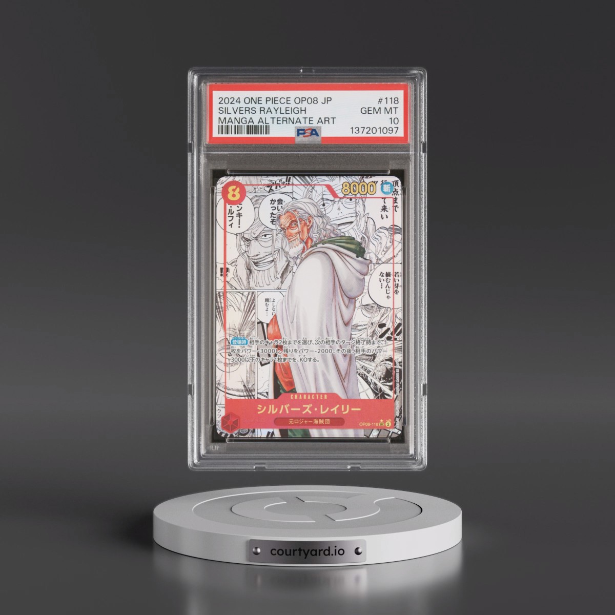 2024 One Piece Japanese OP08-Two Legends #118 Silvers Rayleigh - Manga Alternate Art (PSA 10 GEM MINT) - Photo