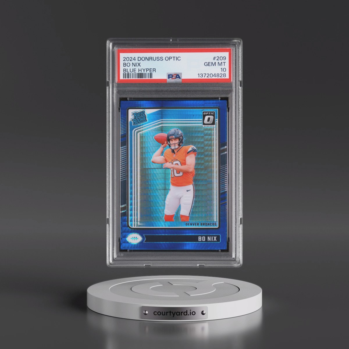 2024 Panini Donruss Optic #209 Bo Nix - Blue Hyper (PSA 10 GEM MINT)