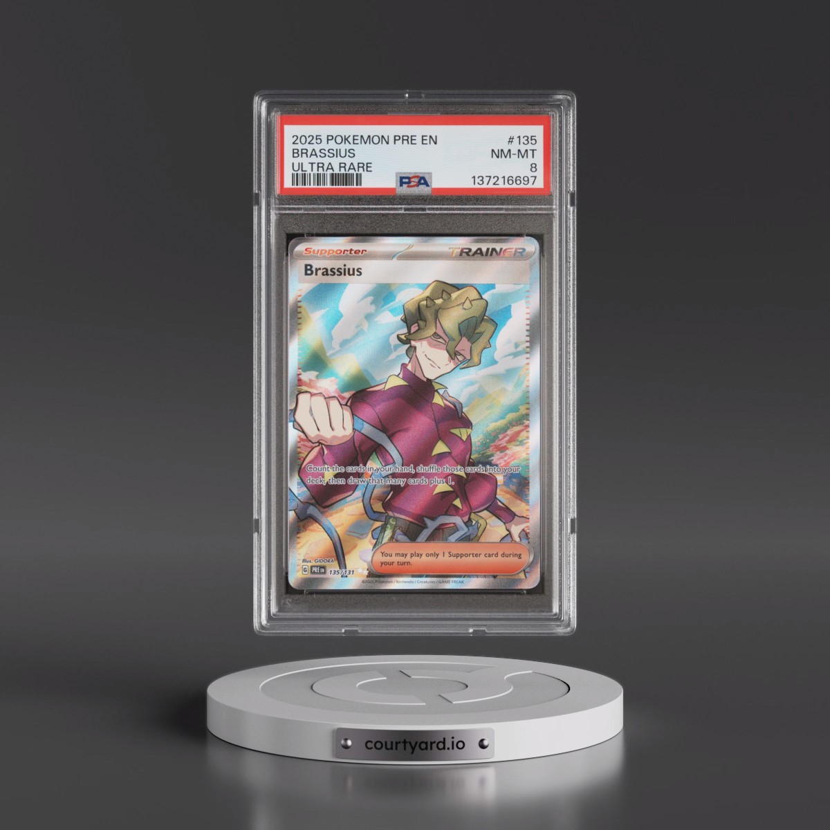 2025 Pokémon Pre EN-Prismatic Evolutions #135 Brassius - Ultra Rare (PSA 8 NM-MT)