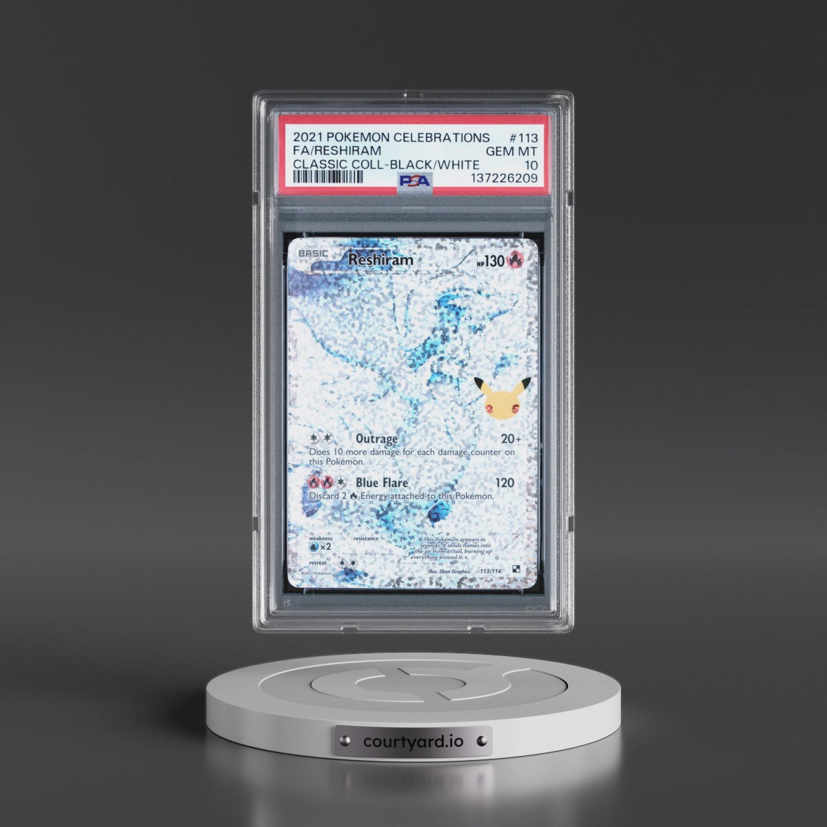 2021 Pokémon Celebrations Classic Collection #113 Reshiram - Full Art (PSA 10 GEM MINT)