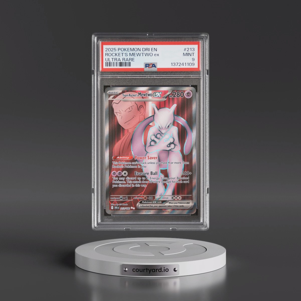 2025 Pokémon Dri EN-Destined Rivals #213 Team Rocket's Mewtwo EX - Holo Ultra Rare (PSA 9 MINT)