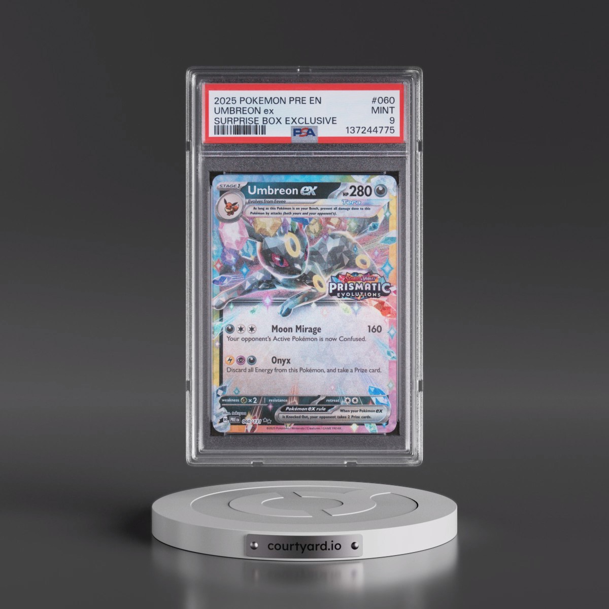 2025 Pokémon Pre EN-Prismatic Evolutions #060 Umbreon EX - Holo Surprise Box Exclusive (PSA 9 MINT)