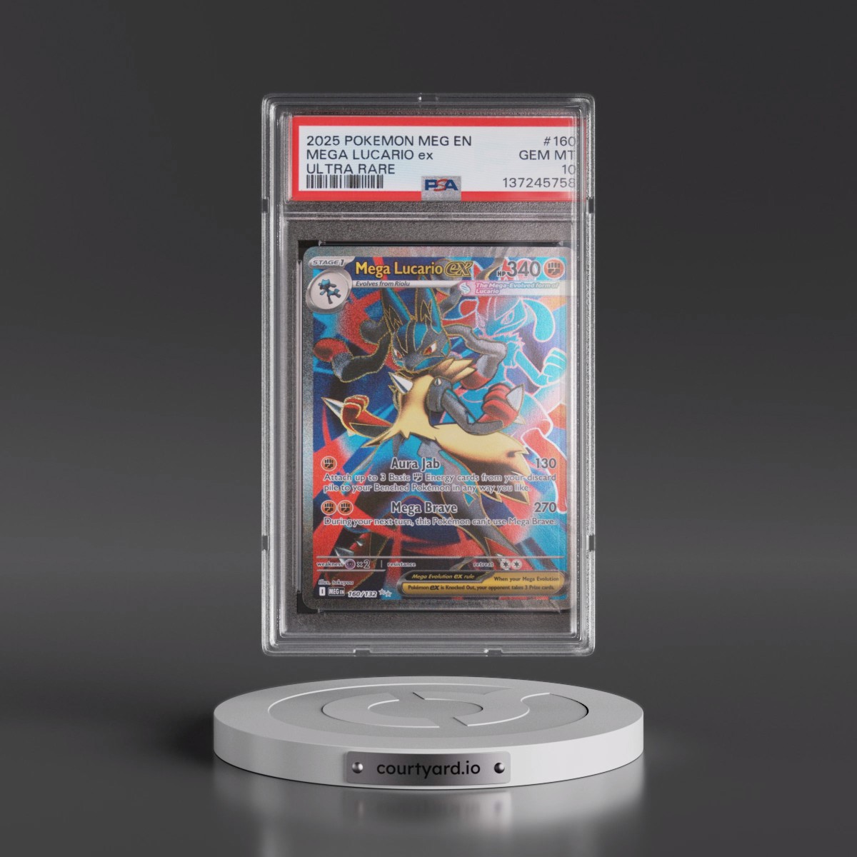 2025 Pokémon Meg EN-Mega Evolution #160 Mega Lucario EX - Holo Ultra Rare (PSA 10 GEM MINT)