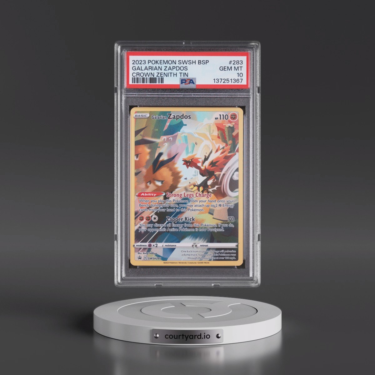 2023 Pokémon Swsh Black Star Promo #283 Galarian Zapdos - Crown Zenith Tins (PSA 10 GEM MINT)