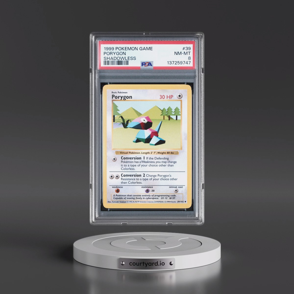 1999 Pokémon Game #39 Porygon - Shadowless (PSA 8 NM-MT)