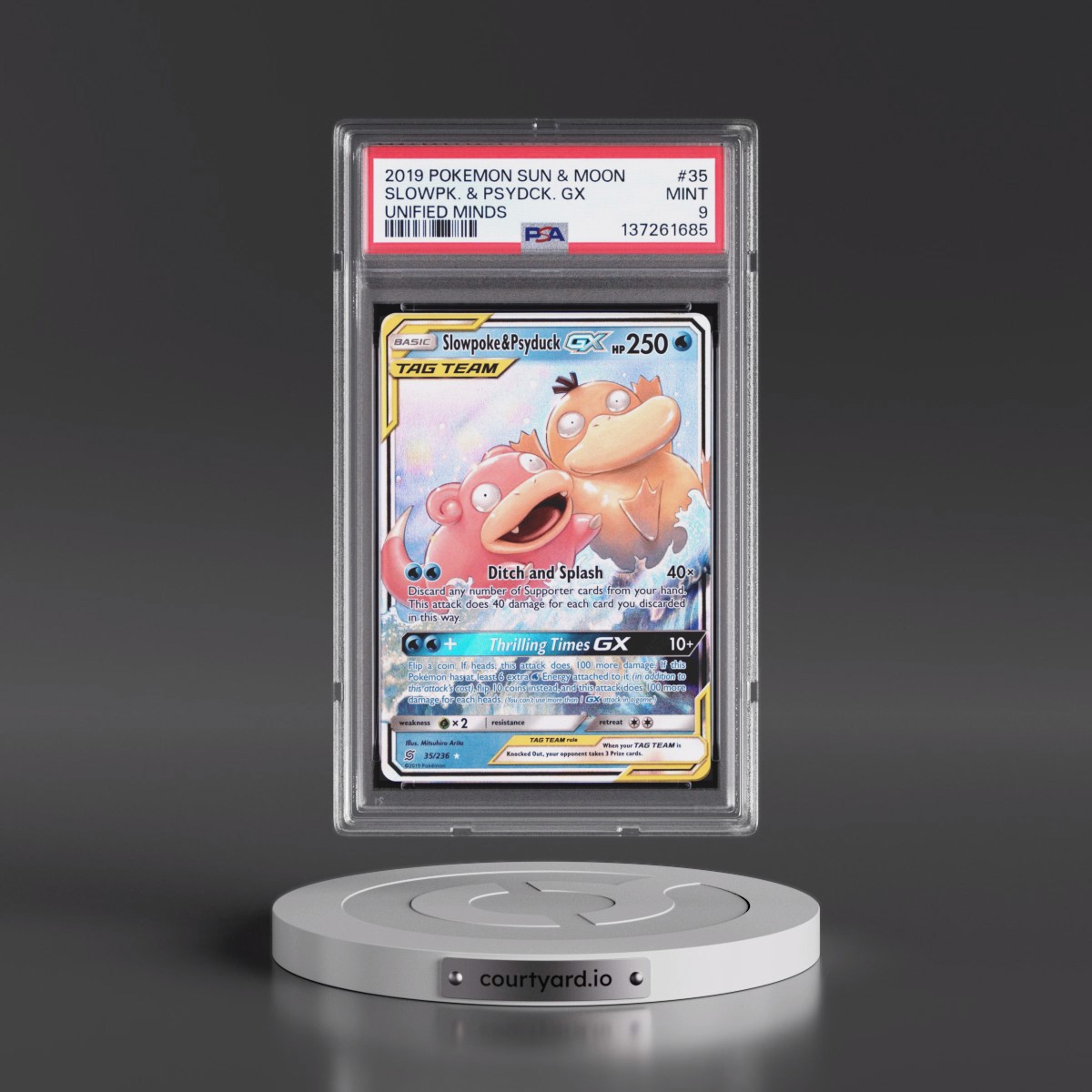 2019 Pokémon Sun & Moon Unified Minds #35 Slowpoke & Psyduck GX - Holo (PSA 9 MINT)