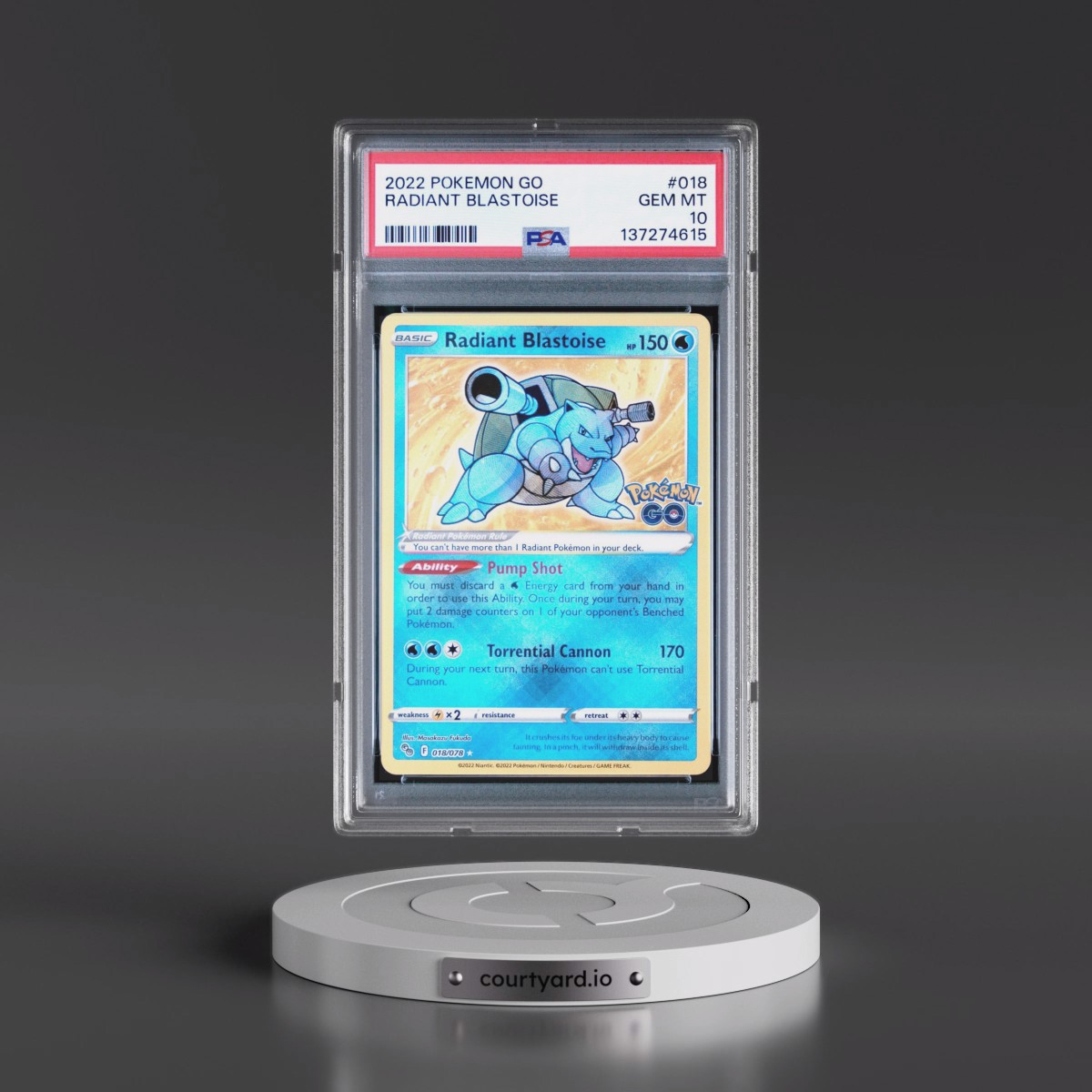 2022 Pokémon Go #018 Radiant Blastoise - Holo (PSA 10 GEM MINT)