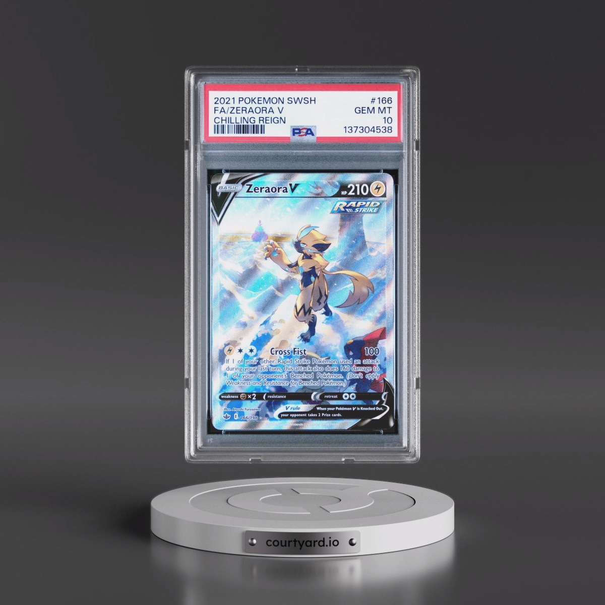 2021 Pokémon Sword & Shield Chilling Reign #166 Zeraora V - Holo Full Art (PSA 10 GEM MINT)