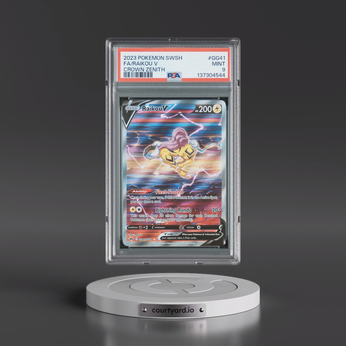 2023 Pokémon Sword and Shield Crown Zenith #GG41 Raikou V - Holo Full Art (PSA 9 MINT)