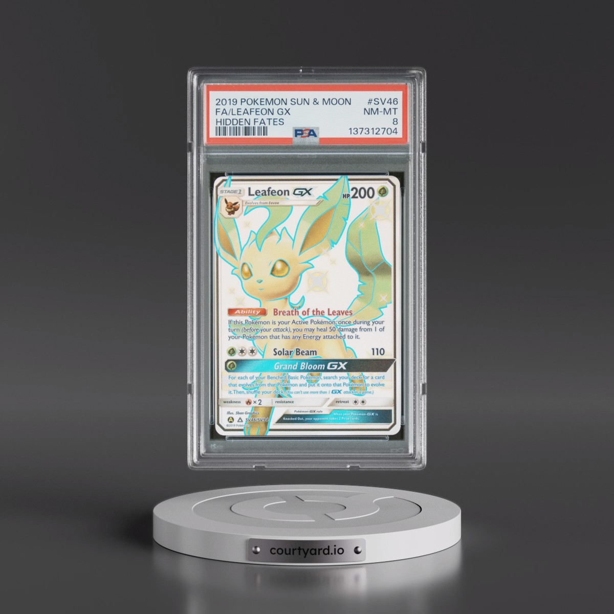 2019 Pokémon Sun & Moon Hidden Fates #SV46 Leafeon GX - Holo Full Art (PSA 8 NM-MT)