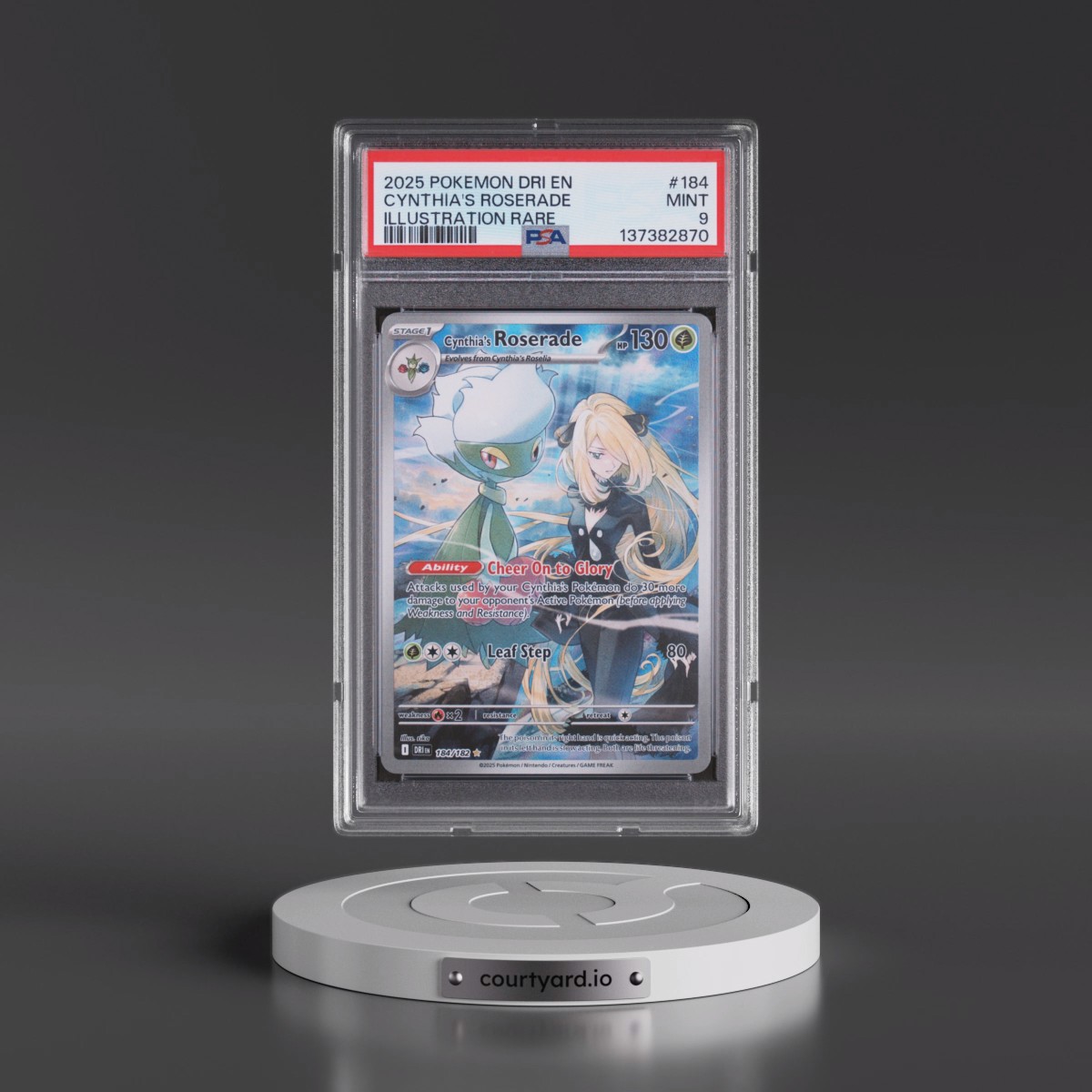 2025 Pokémon Dri EN-Destined Rivals #184 Cynthia's Roserade - Illustration Rare (PSA 9 MINT)