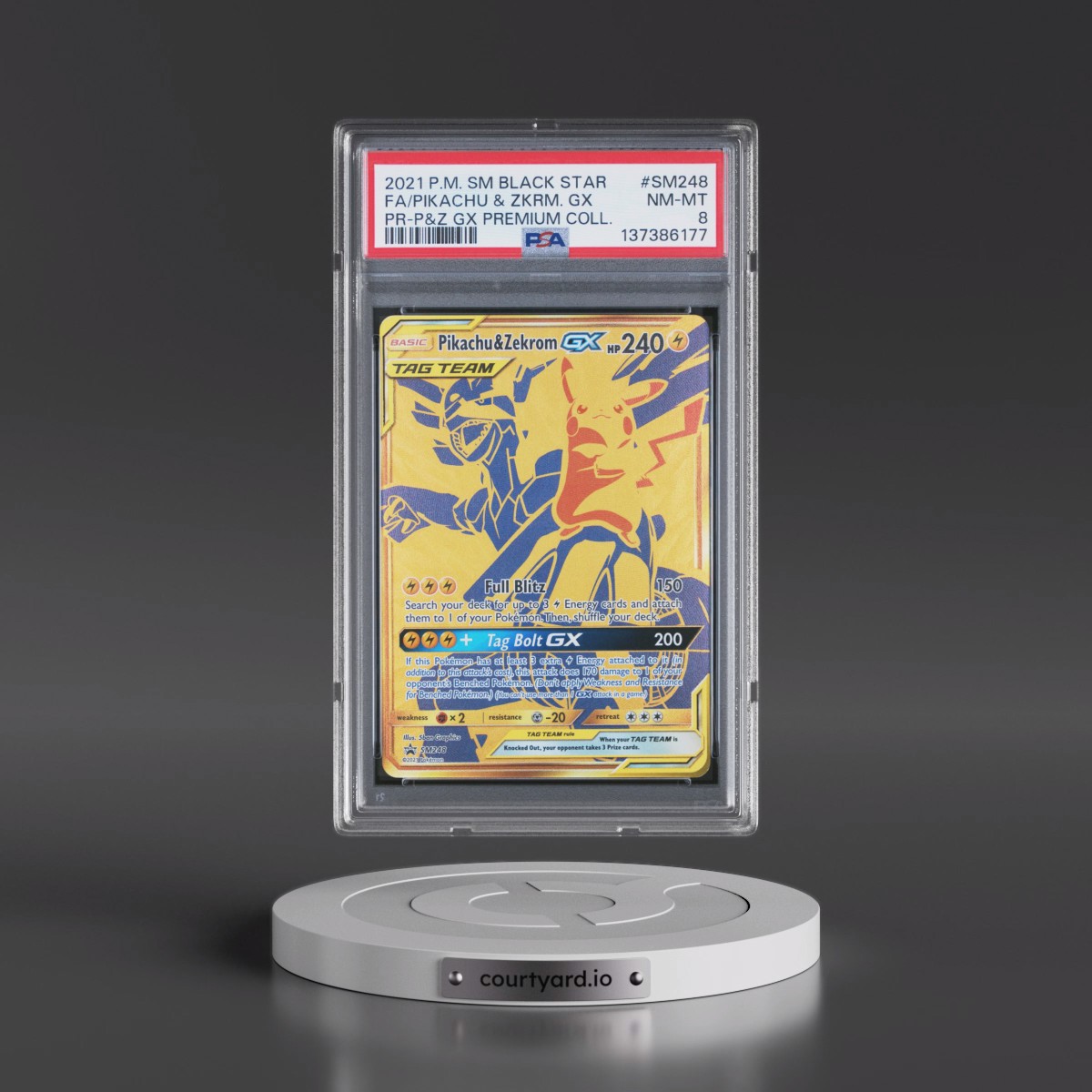 2021 Pokémon SM Black Star Promo #SM248 Pikachu & Zekrom GX - Holo Full Art Pikachu & Zekrom GX Premium Collection (PSA 8 NM-MT)