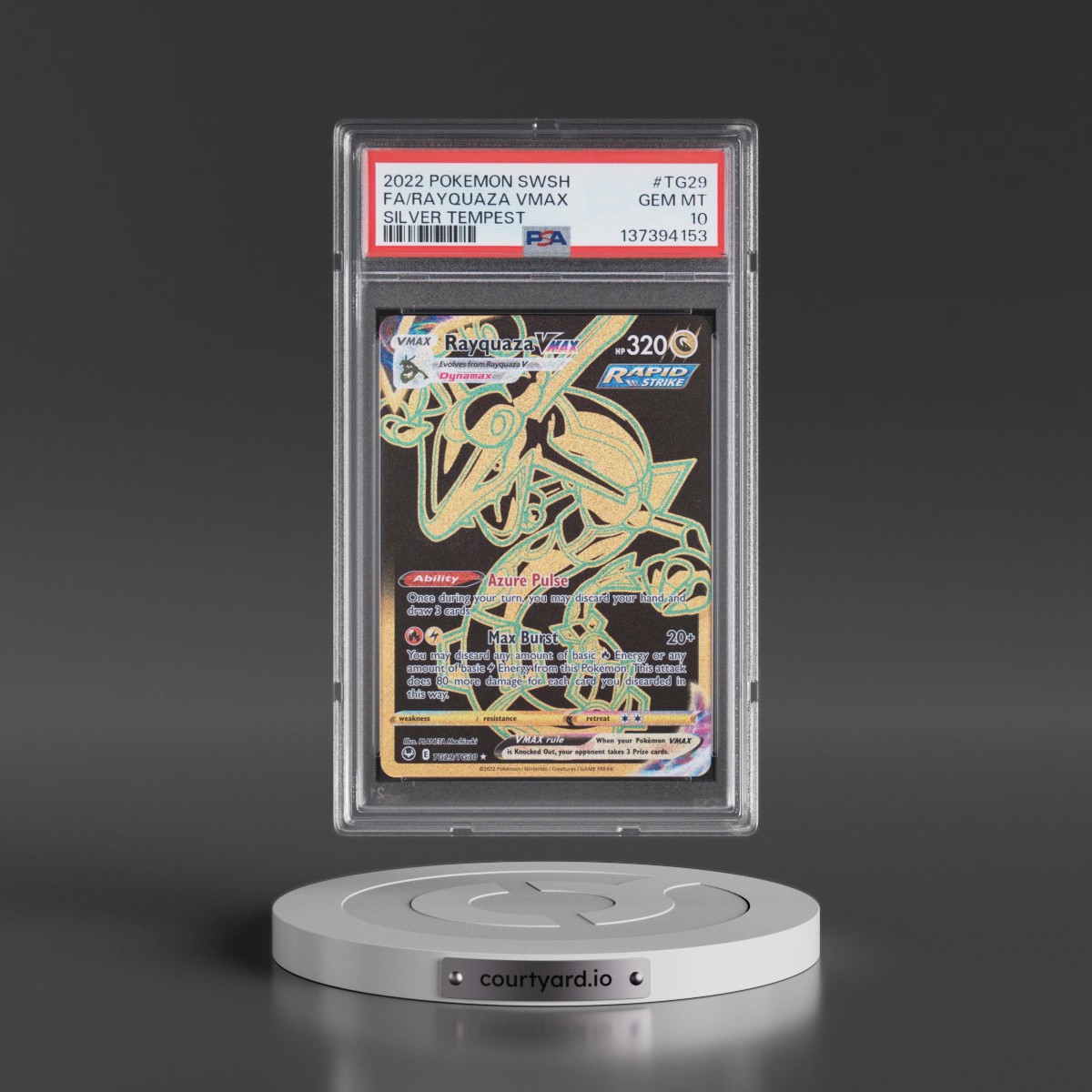 2022 Pokémon Sword & Shield Silver Tempest #TG29 Rayquaza Vmax - Full Art (PSA 10 GEM MINT)