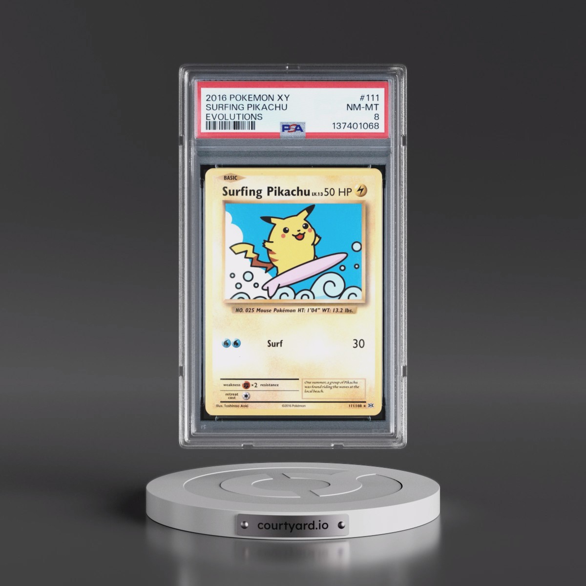 2016 Pokémon XY Evolutions #111 Surfing Pikachu (PSA 8 NM-MT)