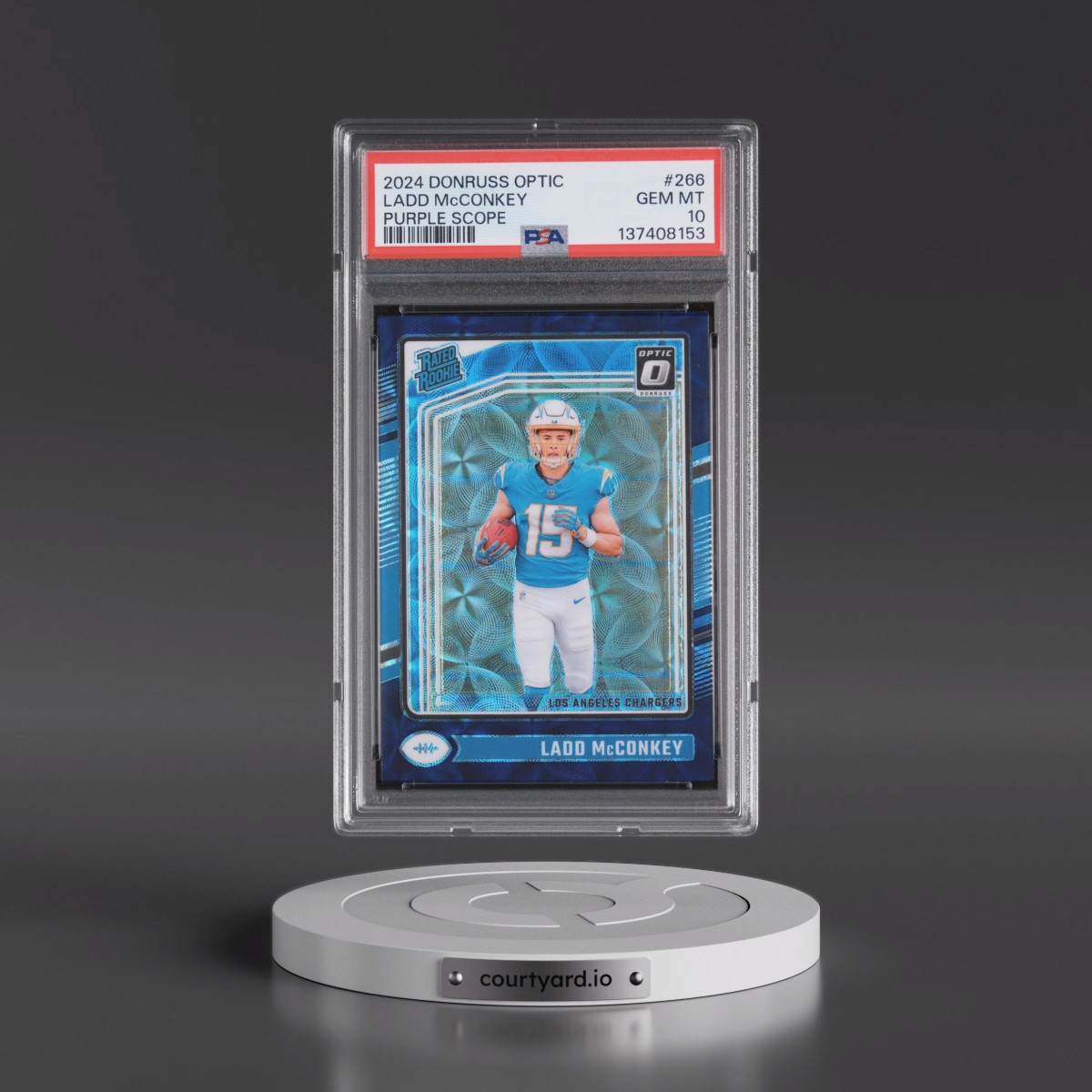 2024 Panini Donruss Optic #266 Ladd McConkey - Purple Scope (PSA 10 GEM MINT)