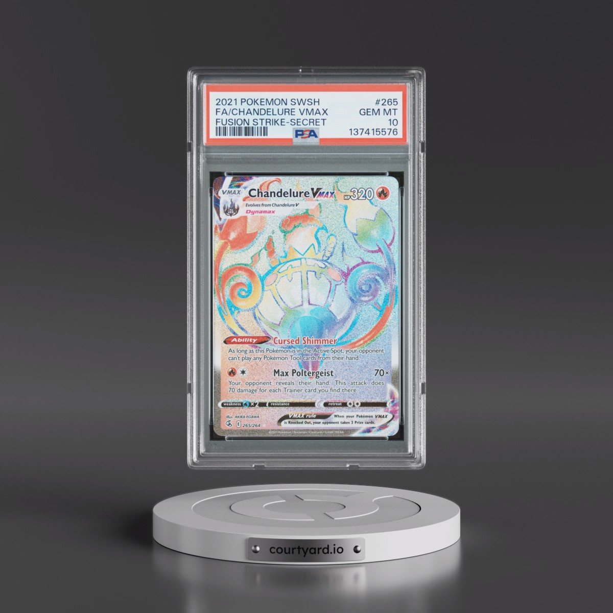 2021 Pokémon Sword & Shield Fusion Strike #265 Chandelure Vmax - Full Art Secret (PSA 10 GEM MINT)