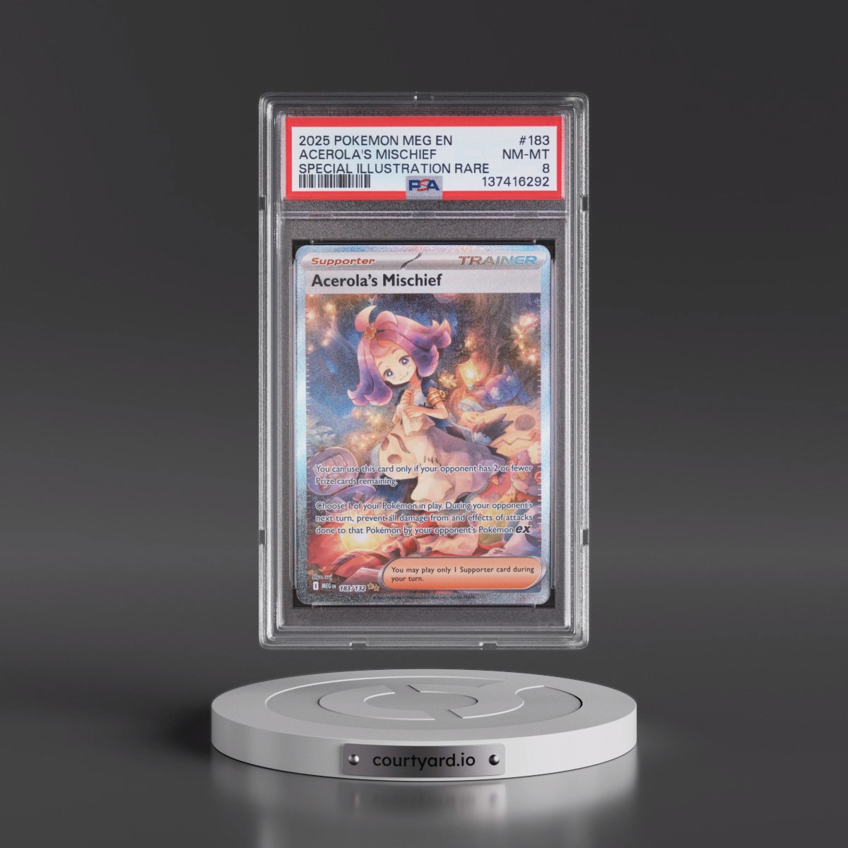 2025 Pokémon Meg EN-Mega Evolution #183 Acerola's Mischief - Special Illustration Rare (PSA 8 NM-MT)