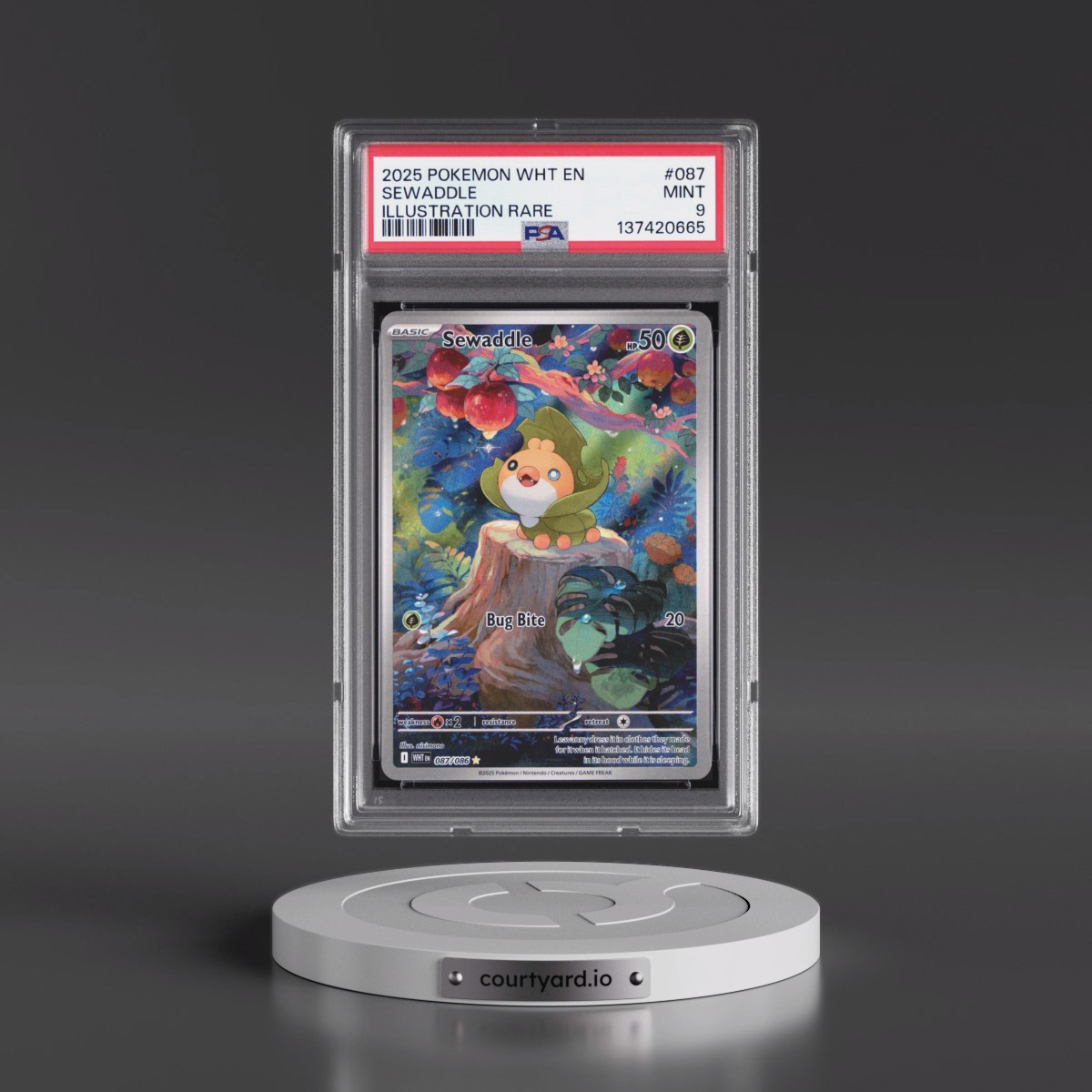 2025 Pokémon Wht EN-White Flare #087 Sewaddle - Illustration Rare (PSA 9 MINT)