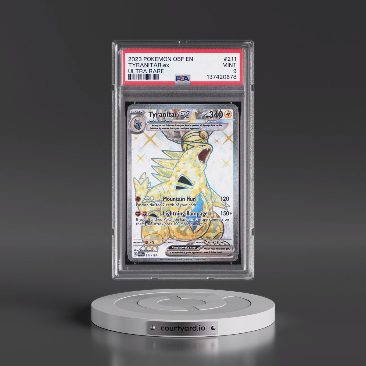 2023 Pokémon Obf EN-Obsidian Flames #211 Tyranitar EX - Holo Ultra Rare (PSA 9 MINT)