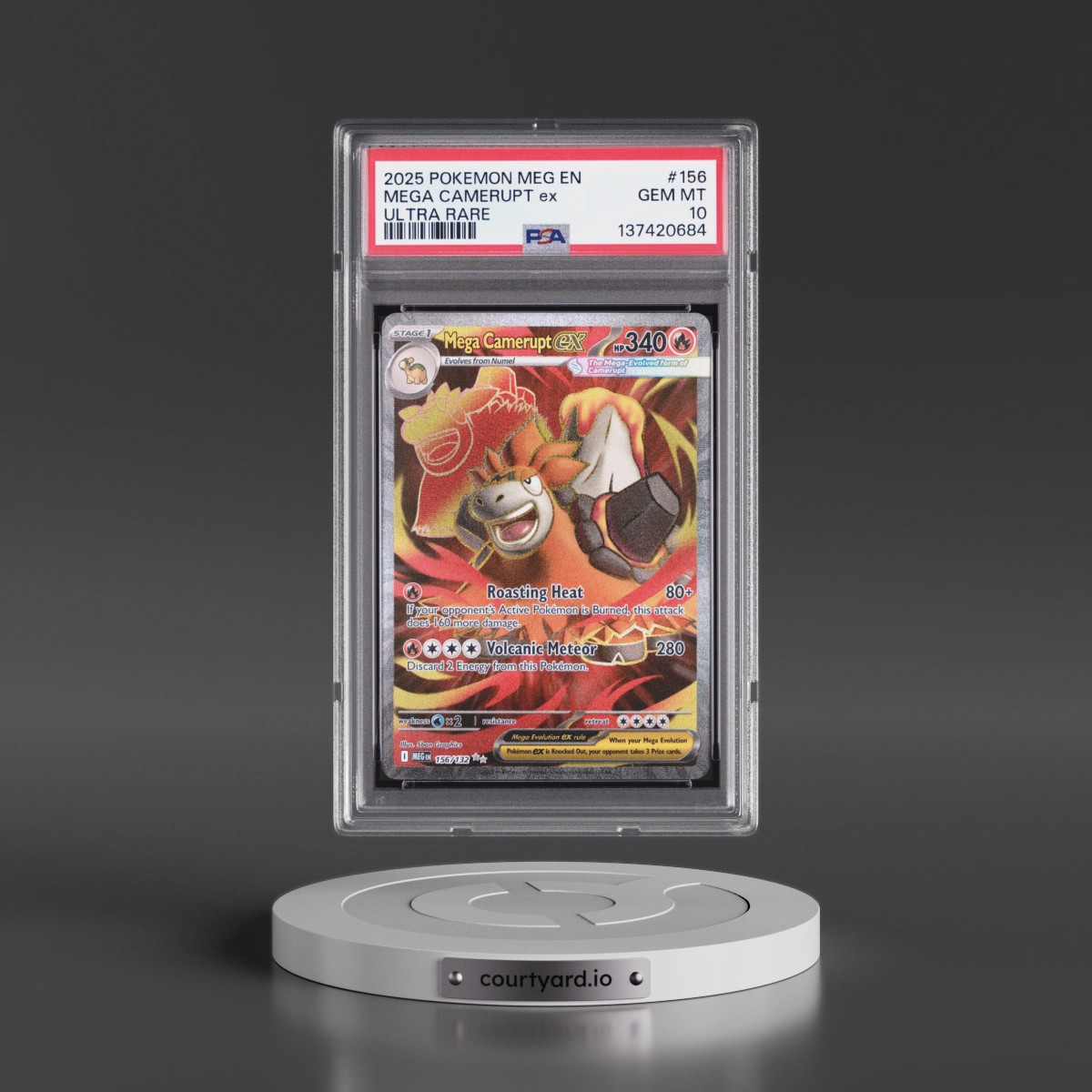 2025 Pokémon Meg EN-Mega Evolution #156 Mega Camerupt EX - Holo Ultra Rare (PSA 10 GEM MINT)