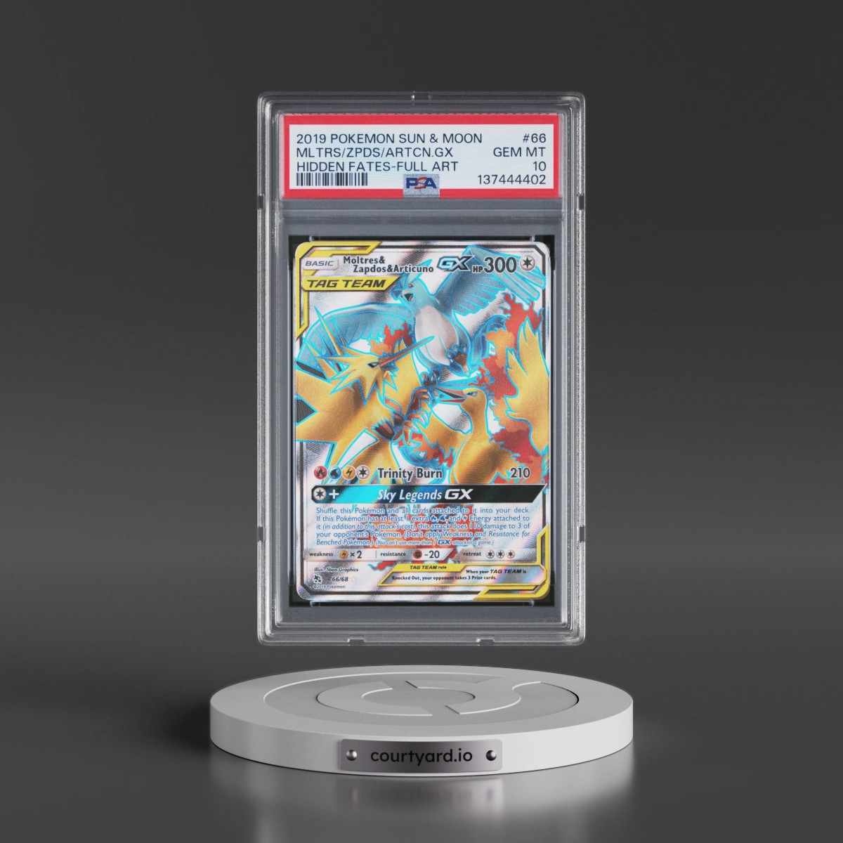 2019 Pokémon Sun & Moon Hidden Fates #66 Moltres & Zapdos & Articuno GX - Holo Full Art (PSA 10 GEM MINT)