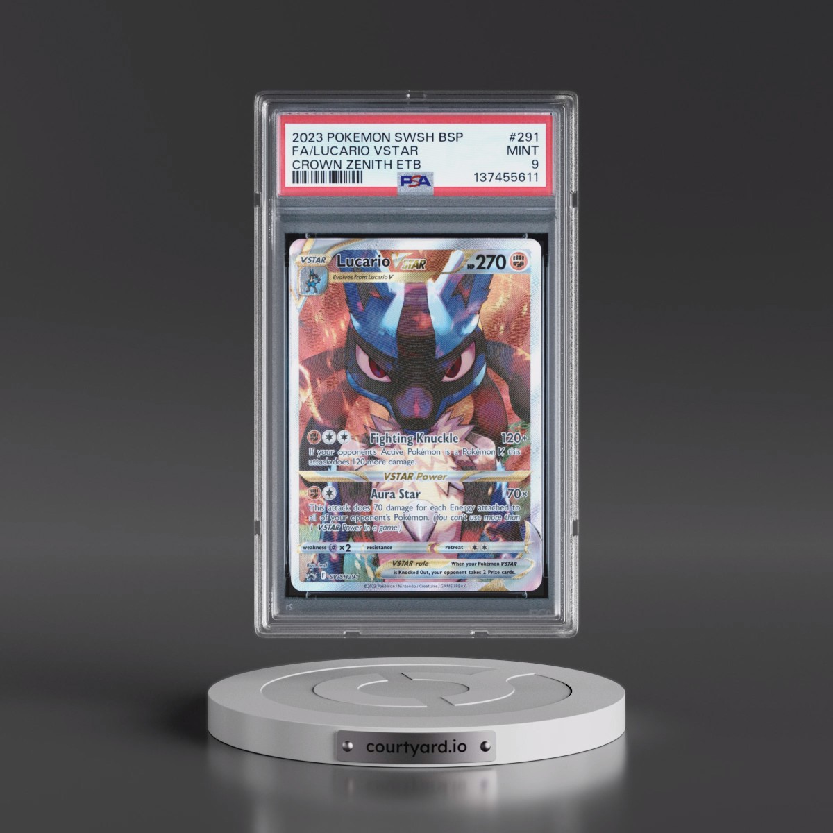 2023 Pokémon Swsh Black Star Promo #291 Lucario Vstar - Full Art Crown Zenith Elite Trainer Box (PSA 9 MINT)