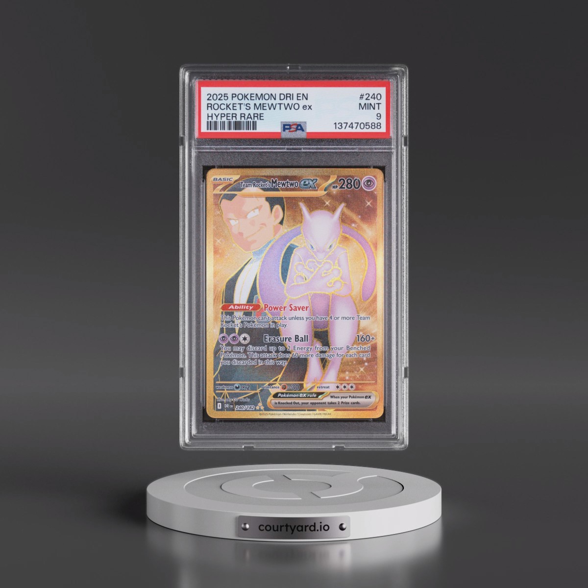 2025 Pokémon Dri EN-Destined Rivals #240 Team Rocket's Mewtwo EX - Holo Hyper Rare (PSA 9 MINT)
