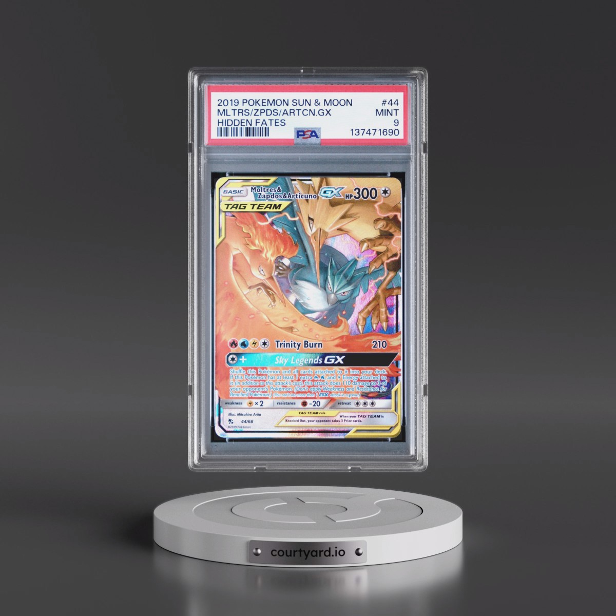 2019 Pokémon Sun & Moon Hidden Fates #44 Moltres & Zapdos & Articuno GX - Holo (PSA 9 MINT)