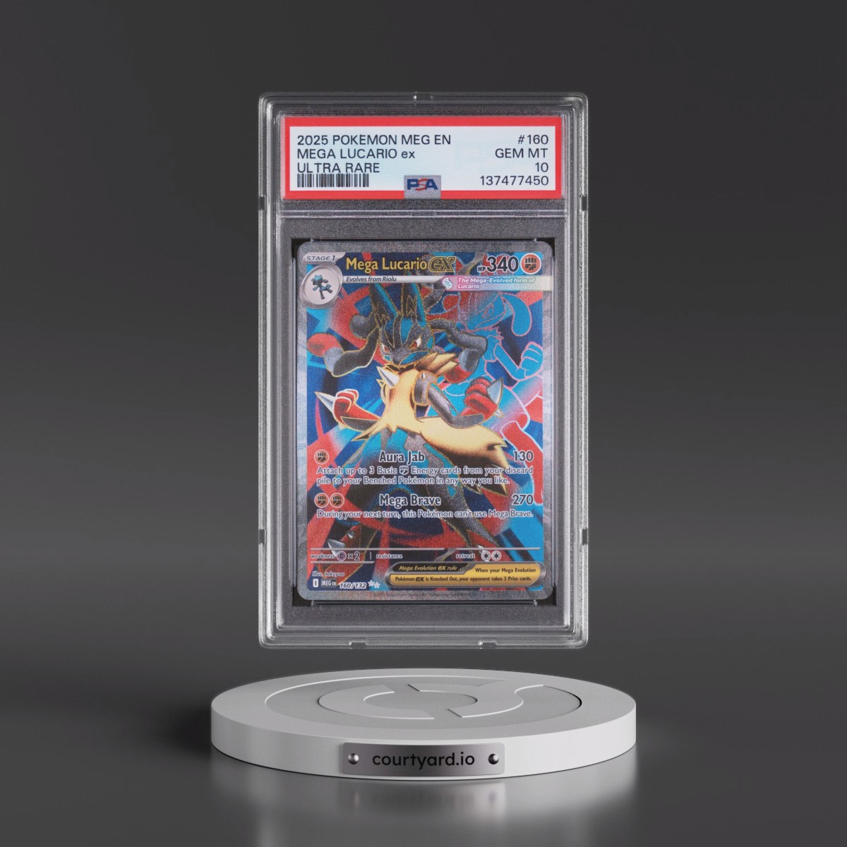 2025 Pokémon Meg EN-Mega Evolution #160 Mega Lucario EX - Holo Ultra Rare (PSA 10 GEM MINT)